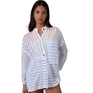 Free People Blouse Women Small Striped Oversized Multicolor Lightweight Rare